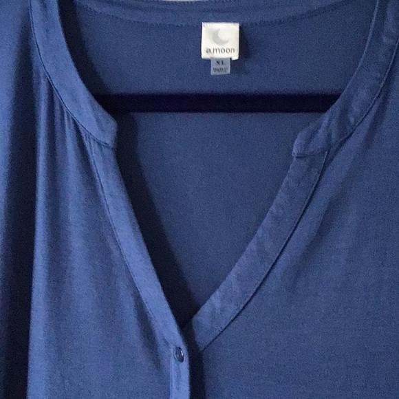 a.moon XL Blue Button Up Blouse with Lace Sleeves - Picture 2 of 7